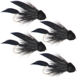 Black Muddler Minnow Fly Fishing Flies - Classic Streamers - Set of 4 Flies Hook Size 8