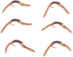 San Juan Bead Head Power Worm Brown V-Rib - 6 Flies Hook Size 14