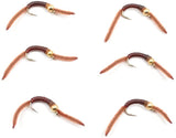 San Juan Bead Head Power Worm Brown V-Rib - 6 Flies Hook Size 10