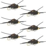 Gold Bead Kaufmann's Black Stone Fly with Rubber Legs - Stonefly Wet Fly - 6 Flies Hook Size 4