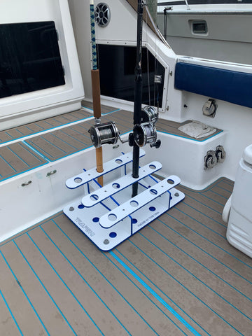 Made in the USA Fishing Rod Holder Rack | Marine Grade HDPE | 12 Pole Waterproof Wash-down | Dock, Garage, Boat, Storage | 1.5 in Holes | Fits All Sizes