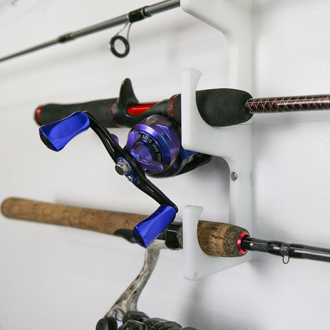 Made in the USA Fishing Rod Holder Rack Organizers | Wall or Ceiling Mounted Fishing Rod Rack | Durable Marine Grade HDPE Plastic | Fishing Pole Holder Holds up to 3 to 12 + Stackable