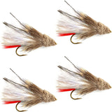 White Marabou Muddler Minnow Streamer Flies - 4 Fly Fishing Flies - Hook Size 8