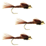 3 Pack Barbless Bead Head Pheasant Tail Nymph Fly Hook Size 18