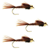 3 Pack Barbless Bead Head Pheasant Tail Nymph Fly Hook Size 18