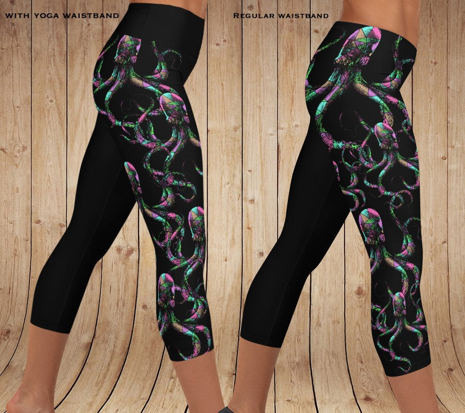 Rockstarlette Octopus Logo CAPRI Leggings, Black or Hot Pink – Ice