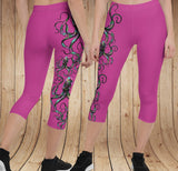 Rockstarlette Octopus Logo CAPRI Leggings, Black or Hot Pink