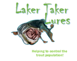 Laker Taker lures logo, helping to control the trout population